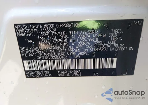 2013 Toyota Rav4 Limited from USA, damaged, VIN JTMYFREV0D5000163